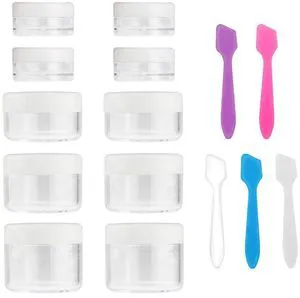 Accmor 10-Piece Makeup Travel Containers with Lids, 0.11/0.18/0.35/0.53/0.7oz Cosmetic Jars, 5 Mini Spatulas, Plastic Travel Storage, White Accmor 10-Piece Makeup Travel Containers with Lids, 0.11/0.18/0.35/0.53/0.7oz Cosmetic Jars, 5 Mini Spatulas, Plastic Travel Storage, White