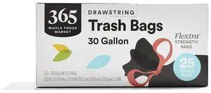 Flextra Strength Drawstring Trash Bags 30 Gallon 25 Count, 365 by Whole Foods Market Flextra Strength Drawstring Trash Bags 30 Gallon 25 Count, 365 by Whole Foods Market