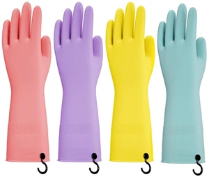 4 Pairs Dishwashing Rubber Gloves with Handing Hooks - Large 4 Pairs Dishwashing Rubber Gloves with Handing Hooks - Large