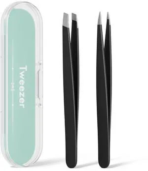 Slant & Point Tip Stainless Steel Precision Tweezers 2 Pack for Eyebrow, Facial Hair, Splinter & Ingrown Hair Removal Slant & Point Tip Stainless Steel Precision Tweezers 2 Pack for Eyebrow, Facial Hair, Splinter & Ingrown Hair Removal