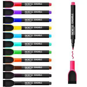 Magnetic Dry Erase Markers, Fine Tip, Low Odor, 12 Colors, with Eraser Cap Magnetic Dry Erase Markers, Fine Tip, Low Odor, 12 Colors, with Eraser Cap