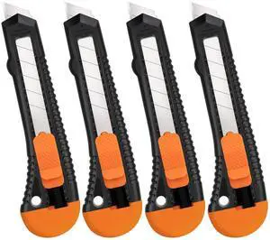 Retractable Box Cutter 4-Pack, 18mm Utility Knife, Razor Knife Retractable Box Cutter 4-Pack, 18mm Utility Knife, Razor Knife