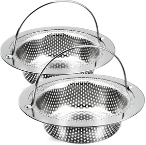 2 Pack Stainless Steel Kitchen Sink Drain Strainer with Handle, Large Drain Basket Food Catcher, Outer Diameter 4.5 Inch, Rust Free 2 Pack Stainless Steel Kitchen Sink Drain Strainer with Handle, Large Drain Basket Food Catcher, Outer Diameter 4.5 Inch, Rust Free