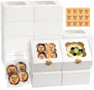 Cookie Boxes with Window, 12 Pcs, 6x6x3 Inches, for Dessert Pastry Cookie Boxes with Window, 12 Pcs, 6x6x3 Inches, for Dessert Pastry