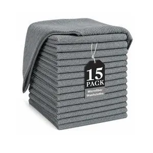 TEAWOO Grey Washcloths 15Pack, Highly Absorbent & Quick Drying TEAWOO Grey Washcloths 15Pack, Highly Absorbent & Quick Drying