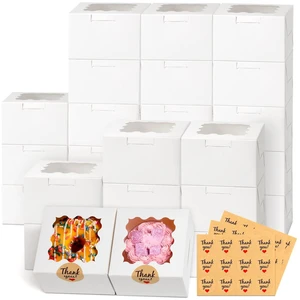 26pcs White Cookie Boxes with Window, 4x4x2.5 Inch, 36pcs Stickers 26pcs White Cookie Boxes with Window, 4x4x2.5 Inch, 36pcs Stickers