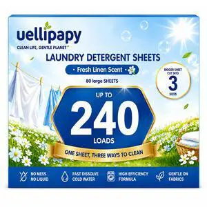 Laundry Detergent Sheets, 240 Loads, Fresh Scent, for Hot & Cold Cycles, Powerful Stain & Odor Removal, Gentle Formula Laundry Detergent Sheets, 240 Loads, Fresh Scent, for Hot & Cold Cycles, Powerful Stain & Odor Removal, Gentle Formula