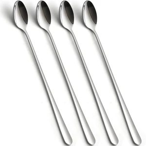 Stainless Steel Long Handle Teaspoons, 8.78-Inch, Iced Tea Spoons for Stirring Coffee, Mixing Cocktail, Milk Tea, Silver, Set of 4 Stainless Steel Long Handle Teaspoons, 8.78-Inch, Iced Tea Spoons for Stirring Coffee, Mixing Cocktail, Milk Tea, Silver, Set of 4