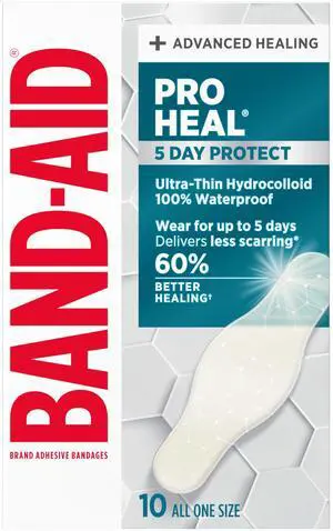 BAND-AID Pro Heal 5 Day Protect Hydrocolloid Bandages, One Size, 10ct BAND-AID Pro Heal 5 Day Protect Hydrocolloid Bandages, One Size, 10ct
