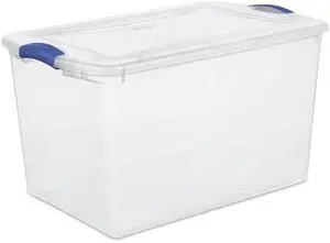 Sterilite 66 Quart Large Latching Storage Bin, Clear Plastic, Blue Sterilite 66 Quart Large Latching Storage Bin, Clear Plastic, Blue