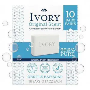 Ivory Gentle Bar Soap, 99.44% Pure Formula, Plant-Based Cleanser, Made Without Heavy Perfumes, Parabens & Phthalates, Original Scent, 3.17 oz (10 Count) Ivory Gentle Bar Soap, 99.44% Pure Formula, Plant-Based Cleanser, Made Without Heavy Perfumes, Parabens & Phthalates, Original Scent, 3.17 oz (10 Count)