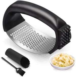 Pomyter Stainless Steel Garlic Press Rocker with Peeler and Cleaning Brush, Garlic Mincer and Crusher Pomyter Stainless Steel Garlic Press Rocker with Peeler and Cleaning Brush, Garlic Mincer and Crusher
