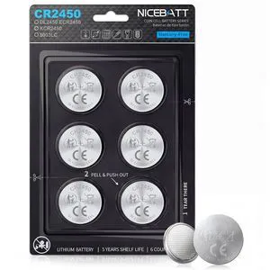 NICEBATT CR2450 3V Lithium Battery 6 Pack, Long Lasting Power for Key Fob, Door Sensor, Security System and More NICEBATT CR2450 3V Lithium Battery 6 Pack, Long Lasting Power for Key Fob, Door Sensor, Security System and More