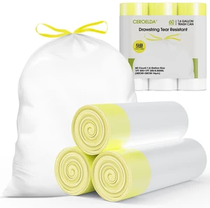 CEROELDA 1.6Gallon 60Count Mini Drawstring Trash Bags, Unscented, Thick Plastic Wastebasket Liners for 4.5-8Liter/1.2-2Gallon Bathroom Bedroom Office Toilet CEROELDA 1.6Gallon 60Count Mini Drawstring Trash Bags, Unscented, Thick Plastic Wastebasket Liners for 4.5-8Liter/1.2-2Gallon Bathroom Bedroom Office Toilet