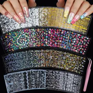 Teenitor 3D Self Adhesive Flower Nail Stickers, 100 Sheets, 7 Styles, Silver & Gold, Black & White, for Kids Women Teenitor 3D Self Adhesive Flower Nail Stickers, 100 Sheets, 7 Styles, Silver & Gold, Black & White, for Kids Women