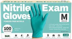 SUP Powder-Free Nitrile Exam Gloves, 100 Count, Food Safe, Latex-Free, Disposable, for Medical, Lab, Cooking, Cleaning, Teal SUP Powder-Free Nitrile Exam Gloves, 100 Count, Food Safe, Latex-Free, Disposable, for Medical, Lab, Cooking, Cleaning, Teal