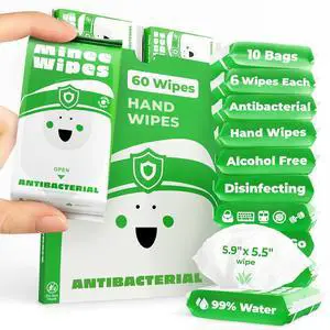 Travel Antibacterial Wipes 99% Water and Aloe, Safe for Sensitive Skin, Travel Essentials for Adults & Kids, 10 Pack 60 Wipes Travel Antibacterial Wipes 99% Water and Aloe, Safe for Sensitive Skin, Travel Essentials for Adults & Kids, 10 Pack 60 Wipes