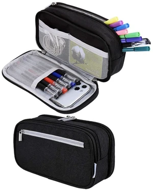 Chelory Large Capacity Pencil Case with 3 Compartments, Pen Holder Marker Holder Portable Office Stationery Organizer, Makeup Cosmetic Bag for Men Women (Black) Chelory Large Capacity Pencil Case with 3 Compartments, Pen Holder Marker Holder Portable Office Stationery Organizer, Makeup Cosmetic Bag for Men Women (Black)