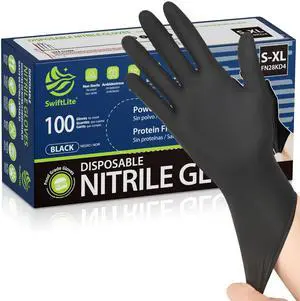 SWIFTLITE Black Nitrile Disposable Gloves, Latex Free, Food Safe SWIFTLITE Black Nitrile Disposable Gloves, Latex Free, Food Safe