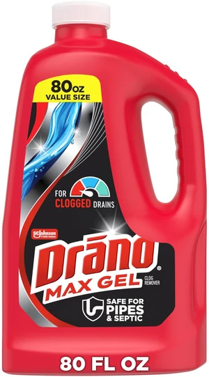 Drano Max Gel Drain Clog Remover and Cleaner, Safe for All Pipes and Septic, 80oz Drano Max Gel Drain Clog Remover and Cleaner, Safe for All Pipes and Septic, 80oz