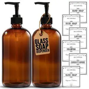 Sunrise Premium Amber Glass Soap Dispenser with Pump, 2 Pack Sunrise Premium Amber Glass Soap Dispenser with Pump, 2 Pack