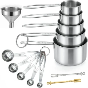 13PCS Stainless Steel Measuring Cups and Spoons Set with Funnel, Stackable, Dishwasher Safe for Dry & Liquid Ingredients 13PCS Stainless Steel Measuring Cups and Spoons Set with Funnel, Stackable, Dishwasher Safe for Dry & Liquid Ingredients