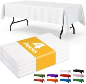 Niuara White Plastic Table Cloth 4 Pack 54" 108" Rectangle Disposable for 6FT Tables, Party, Holiday & Gathering Use Niuara White Plastic Table Cloth 4 Pack 54" 108" Rectangle Disposable for 6FT Tables, Party, Holiday & Gathering Use