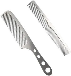 2 Pcs Stainless Steel Fine Tooth Comb Set, Anti-Static Heat Resistant Barber Comb for Men & Women, Hollow Out Handle, Cutting & Styling, Professional Hairdressing Tool Ki 2 Pcs Stainless Steel Fine Tooth Comb Set, Anti-Static Heat Resistant Barber Comb for Men & Women, Hollow Out Handle, Cutting & Styling, Professional Hairdressing Tool Ki