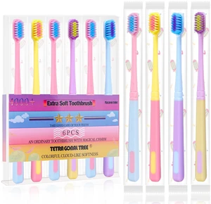 6 Pieces Individually Wrapped Extra Soft Toothbrush for Sensitive Teeth & Gums, Compact Small Head, 4000 Ultra-Soft Bristles, Macaron Color 6 Pieces Individually Wrapped Extra Soft Toothbrush for Sensitive Teeth & Gums, Compact Small Head, 4000 Ultra-Soft Bristles, Macaron Color