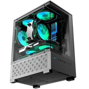 Micro ATX Case, MATX,ITX PC Case with 2 X 120mm ARGB Fan Pre-Installed, Panoramic View Tempered Glass Front & Side Panel, Black Micro ATX Case, MATX,ITX PC Case with 2 X 120mm ARGB Fan Pre-Installed, Panoramic View Tempered Glass Front & Side Panel, Black