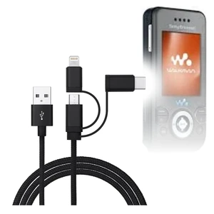 BoxWave Cable Compatible with Sony Ericsson W580i - AllCharge 3-in-1 Cable - Jet Black BoxWave Cable Compatible with Sony Ericsson W580i - AllCharge 3-in-1 Cable - Jet Black