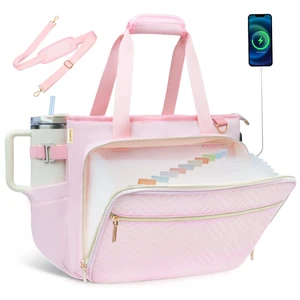 Sambois Women Teacher Tote Bag, 15.6 Inch Laptop Work Bag with Accordion File Pocket, USB Port & Large Cup Holder, Soft Nylon Office Utility Bag (Pink) Sambois Women Teacher Tote Bag, 15.6 Inch Laptop Work Bag with Accordion File Pocket, USB Port & Large Cup Holder, Soft Nylon Office Utility Bag (Pink)