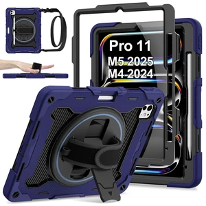 ROSROME iPad Pro 11 Inch Case M5 2025/M4 2024, Heavy Duty Shockproof Protective Case with Screen Protector, 360 Rotating Stand Hand Strap Shoulder Strap Kids Cover Apple Pencil Holder ROSROME iPad Pro 11 Inch Case M5 2025/M4 2024, Heavy Duty Shockproof Protective Case with Screen Protector, 360 Rotating Stand Hand Strap Shoulder Strap Kids Cover Apple Pencil Holder