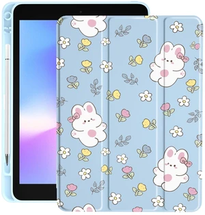 Cute Bunny Flower for iPad mini 6 Case with Pencil Holder, Foldable Blue Leather Cover Case, Support Auto Sleep Wake Cute Bunny Flower for iPad mini 6 Case with Pencil Holder, Foldable Blue Leather Cover Case, Support Auto Sleep Wake