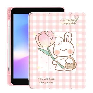Cute Plaid Bunny for iPad mini 6 Case with Pencil Holder, Foldable Pink Leather Cover Case, Support Auto Sleep Wake Cute Plaid Bunny for iPad mini 6 Case with Pencil Holder, Foldable Pink Leather Cover Case, Support Auto Sleep Wake