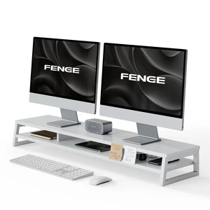 Fenge Dual Monitor Riser for Desk, Open Shelf with 3 Storage Compartments Fenge Dual Monitor Riser for Desk, Open Shelf with 3 Storage Compartments