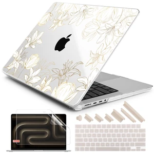 DONGKE Case for MacBook Pro 14 Inch (2026-2021 Release, M5 M4 M3 M2 M1 Pro/Max Chip), Plastic Slim Hard Shell Protective Cover with Keyboard Cover & Screen Protector, Golden Floral DONGKE Case for MacBook Pro 14 Inch (2026-2021 Release, M5 M4 M3 M2 M1 Pro/Max Chip), Plastic Slim Hard Shell Protective Cover with Keyboard Cover & Screen Protector, Golden Floral