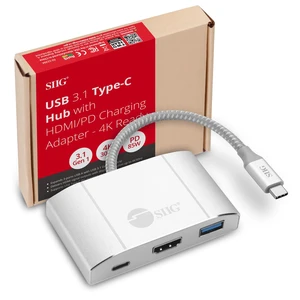 SIIG USB-C Hub with 4K 30hz HDMI, 85W Laptop Charging, and 3X USB 3.1 Gen 1 Type A Ports - 5-in-1 Video Adapter Docking Station - for MacBook Pro, Surface Pro 6/7 and USB-C Laptops (JU-H30612-S2) SIIG USB-C Hub with 4K 30hz HDMI, 85W Laptop Charging, and 3X USB 3.1 Gen 1 Type A Ports - 5-in-1 Video Adapter Docking Station - for MacBook Pro, Surface Pro 6/7 and USB-C Laptops (JU-H30612-S2)