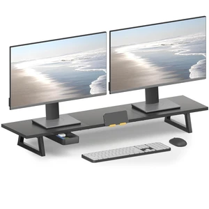 TEAMIX 39.4 inch Dual Monitor Stand Riser with Drawer & Phone Holder, Black TEAMIX 39.4 inch Dual Monitor Stand Riser with Drawer & Phone Holder, Black