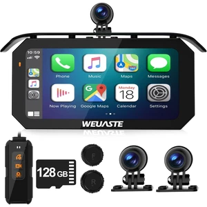 WEUASTE 6.25' Motorcycle Carplay with Three Dash Cam (Inclues 128G SD),TMPS,GPS Navigation with Wireless Android Auto,Waterproof Touchscreen,Support Siri,Google Assistant,Anti-Glare,Bluetooth WEUASTE 6.25' Motorcycle Carplay with Three Dash Cam (Inclues 128G SD),TMPS,GPS Navigation with Wireless Android Auto,Waterproof Touchscreen,Support Siri,Google Assistant,Anti-Glare,Bluetooth