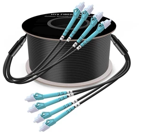 492FT/150M OM3 4 Core Multimode LC to LC Outdoor Armored Fiber Patch Cable, OM3 4 Strands Direct Burial Fiber Optic Cable, Industrial TPU with One End Pulling Eye, 50/125um, OD-5mm, Black 492FT/150M OM3 4 Core Multimode LC to LC Outdoor Armored Fiber Patch Cable, OM3 4 Strands Direct Burial Fiber Optic Cable, Industrial TPU with One End Pulling Eye, 50/125um, OD-5mm, Black