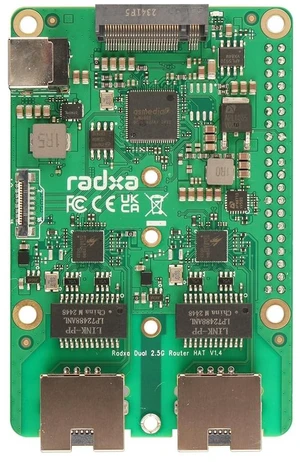 Radxa Dual 2.5G Router HAT, Dual 2.5G LAN, NVMe SSD PCIe FPC, for Radxa SBCs & Raspberry Pi 5 Radxa Dual 2.5G Router HAT, Dual 2.5G LAN, NVMe SSD PCIe FPC, for Radxa SBCs & Raspberry Pi 5