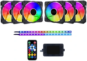 Apevia FB6P2-RGB Frostblade 120mm RGB Fan 6-Pack w/ 2 LED Strips & Remote Apevia FB6P2-RGB Frostblade 120mm RGB Fan 6-Pack w/ 2 LED Strips & Remote