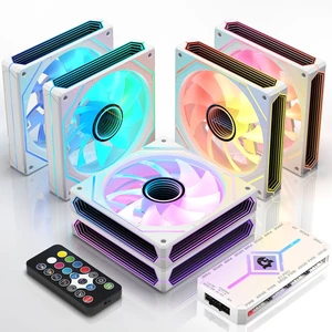 ARGB PWM 6-Pack PC Fans with 4 Forward + 2 Reverse Fans + Hub, White ARGB PWM 6-Pack PC Fans with 4 Forward + 2 Reverse Fans + Hub, White