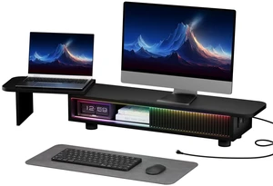 Artswish Dual Monitor Stand with Power Outlet, Black Desk Monitor Riser Artswish Dual Monitor Stand with Power Outlet, Black Desk Monitor Riser