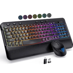 Ergonomic Wave Wireless Keyboard Mouse Combo, 9 RGB Backlit, Silent Keys Ergonomic Wave Wireless Keyboard Mouse Combo, 9 RGB Backlit, Silent Keys