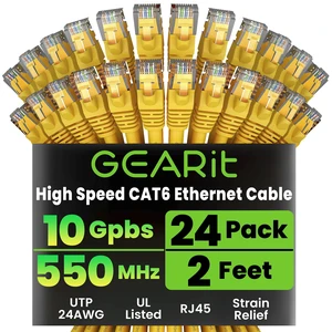 GEARit Cat6 Patch Cables Cat 6 Ethernet Cable 2 ft 24-Pack Yellow GEARit Cat6 Patch Cables Cat 6 Ethernet Cable 2 ft 24-Pack Yellow