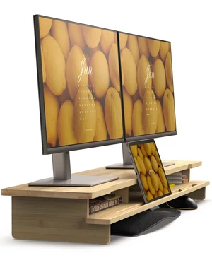 WELL WENG 42.5 Dual Monitor Stand with Phone & Tablet Holder Desk Shelf WELL WENG 42.5 Dual Monitor Stand with Phone & Tablet Holder Desk Shelf