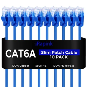 Rapink Patch Cables Cat6a 25ft (10 Pack) Slim, Cat6a Ethernet Patch Cable 10G Support, Snagless Cat 6 Patch Cable for Patch Panel to Switch, Flexiable Cat 6a Ethernet Cable with Gold Plated Rapink Patch Cables Cat6a 25ft (10 Pack) Slim, Cat6a Ethernet Patch Cable 10G Support, Snagless Cat 6 Patch Cable for Patch Panel to Switch, Flexiable Cat 6a Ethernet Cable with Gold Plated