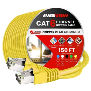AvesView CAT 6 Shielded Ethernet Cable 150 FT, Indoor High-Speed (SFTP) 10Gbps Snagless Shielded 150FT Ethernet Cable for Internet, Router, Computer, PlayStation, Xbox, POE Camera, Printer - Yellow AvesView CAT 6 Shielded Ethernet Cable 150 FT, Indoor High-Speed (SFTP) 10Gbps Snagless Shielded 150FT Ethernet Cable for Internet, Router, Computer, PlayStation, Xbox, POE Camera, Printer - Yellow